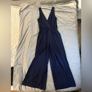 Navy blue v neck classy maxi romper